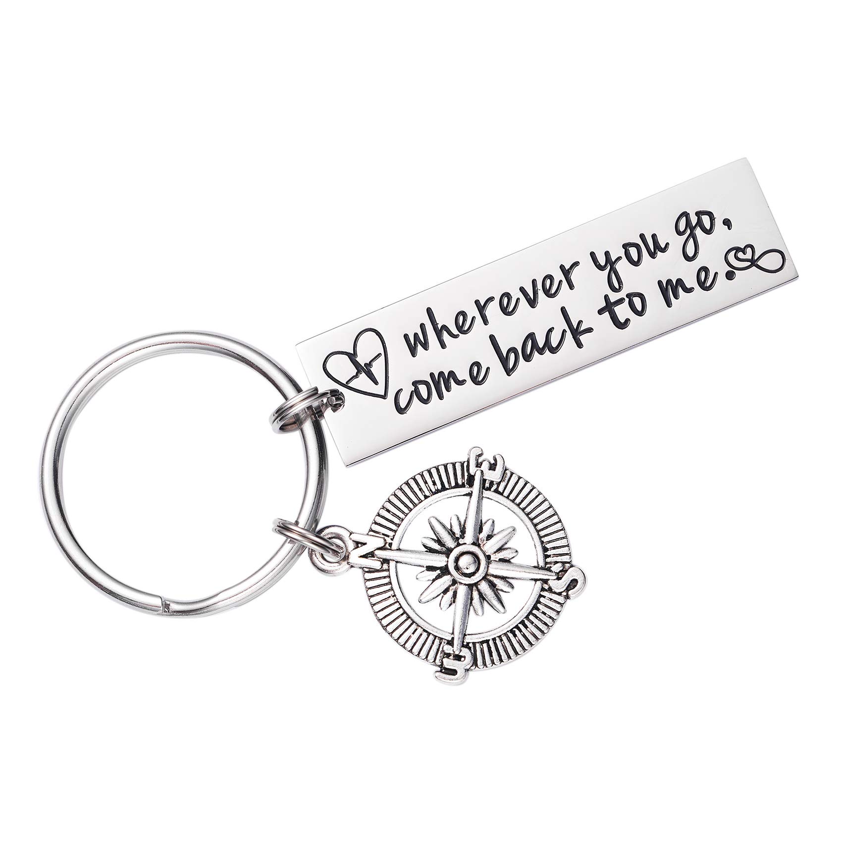LParkin Wherever You Go Come Back to Me Graduation Keyring Friend Gift College Gift Moving Gift Deploying Partner Boyfriend Girlfriend Husband Wife Gifts