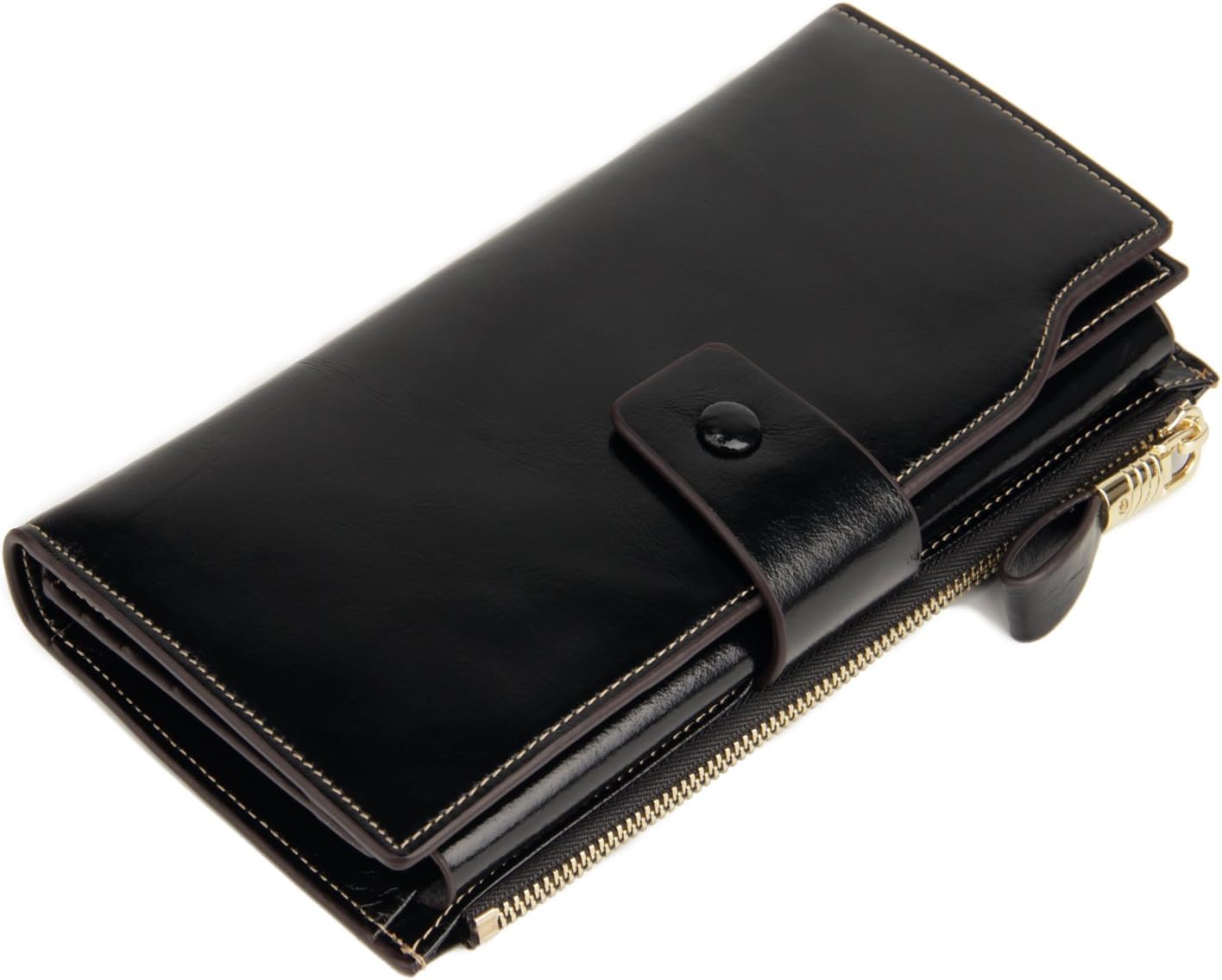 Anvesino Women's RFID Blocking Wallet Large Capacity Wallets Genuine Leather Clutch With Zipper Pocket Black