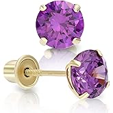 14k Yellow Gold 5mm Amethyst Round-Cut Solitaire Stud Earrings Screw-back February Birthstone Earrings