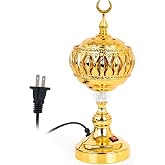 Xisakaca Golden Electric Incense Burner, Arabian Style Frankensense Electric Incense Holder with US Plug, Middle Eastern Tabletop Decorative Censer for Yoga Spa Home Office Christian Church Decor