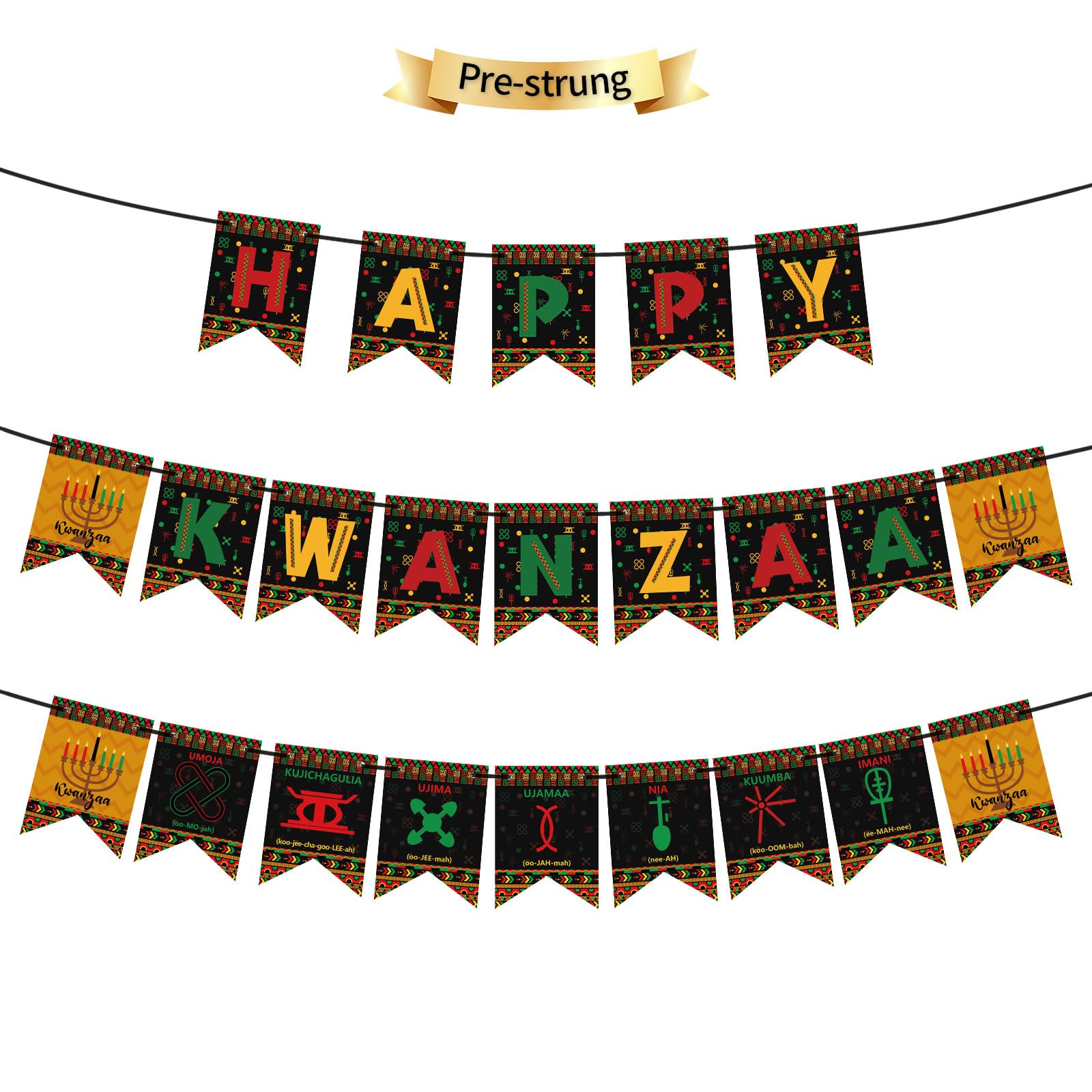 Photo 1 of ?No DIY Needed?Kwanzaa Decorations Happy Kwanzaa Banner: 7 Principles Cards & Kinara Candle Holder Flag, Black Green Red Hanging Swags for African American Heritage Holiday Party & Celebration