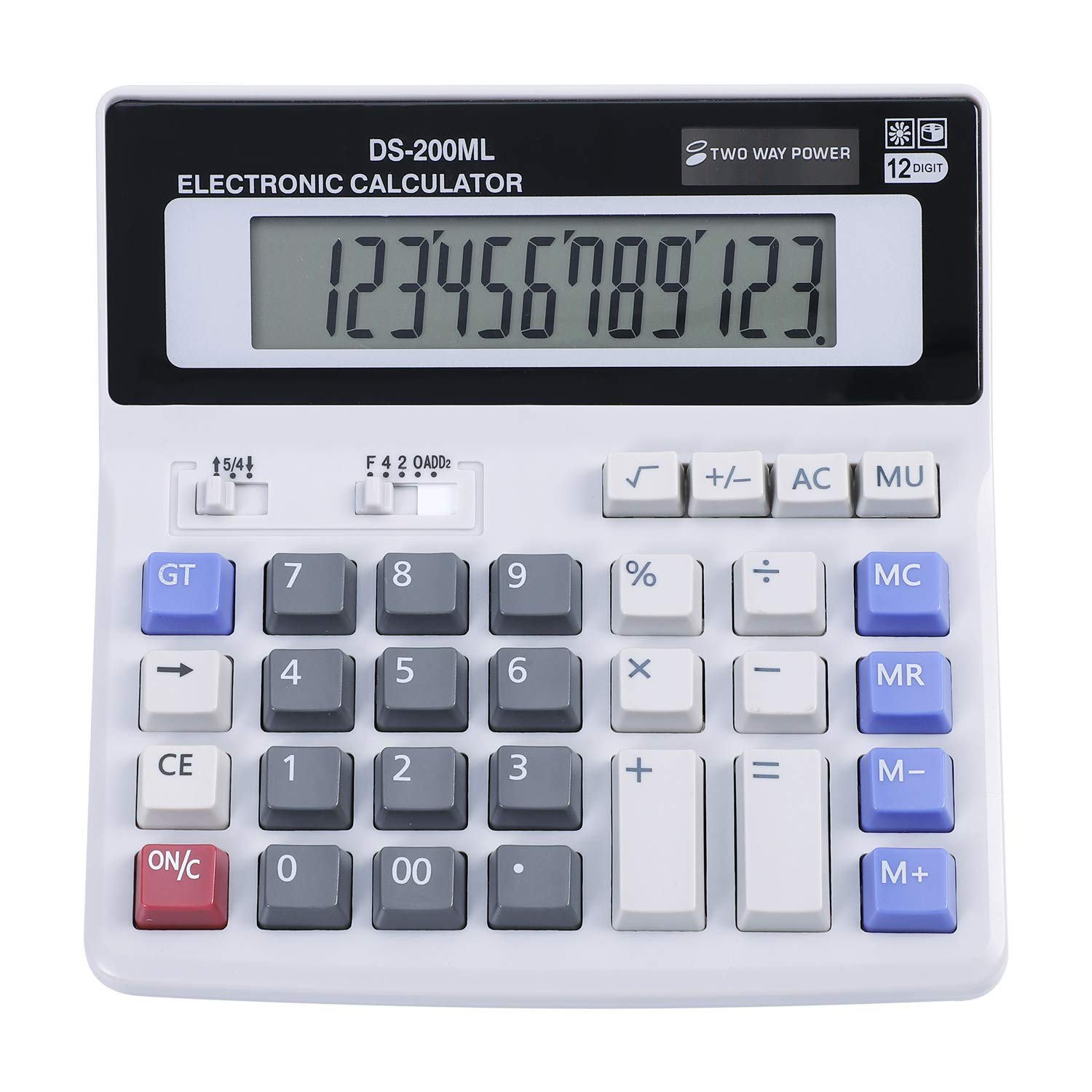 Electronic Calculator 12 Digits Standard Function Dual Power Solar Battery Handheld Desktop Large LCD Display Big Sensitive Button Basic Business Office School Tool