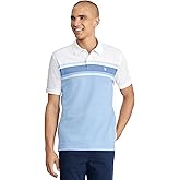 Izod Men's Advantage Performance Short Sleeve Stripe Polo Shirt, Bright White, Large