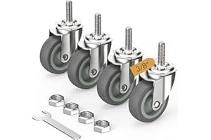 HOLKIE Caster Wheels 3 inch with No Brake Stem Casters, 3/8" -16 x 1-1/2" (Stem Diameter 3/8", Stem Length 1-1/2") Threaded Swivel Casters Set of 4 Heavy Duty Castors Grey