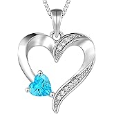 YL Heart Necklace 925 Sterling Silver Love Heart Pendant Birthstone Jewelry for Women