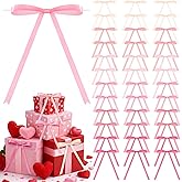 Canlierr 72 Pcs Valentine's Day Pink Bows for Gift Wrapping, 5 x 7 Inch Satin Ribbon Twist Tie Bows, Craft DIY Gift Treat Bags Box Decorations for Birthday Wedding Party