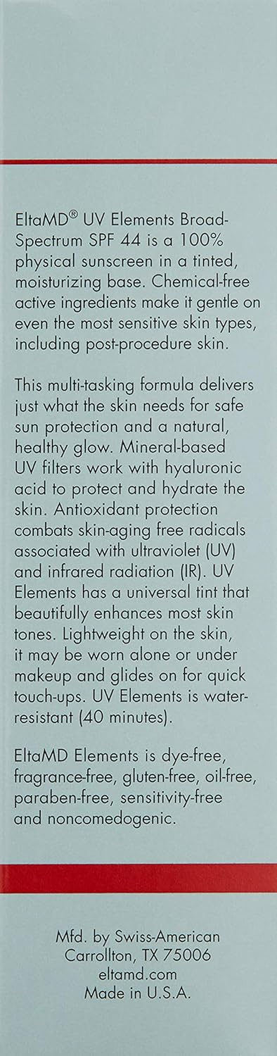 EltaMD UV Elements Tinted Face Moisturizer with Broad-Spectrum SPF 44, Mineral Face Sunscreen, Water-Resistant, Oil-free, 2.0 oz: Premium Beauty