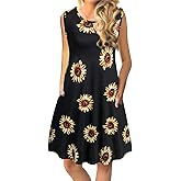 Tanst Sky Summer Dresses for Women 2025 Casual Sleeveless Sundresses Tank Dress Mini Loose Beach Cover Up with Pockets