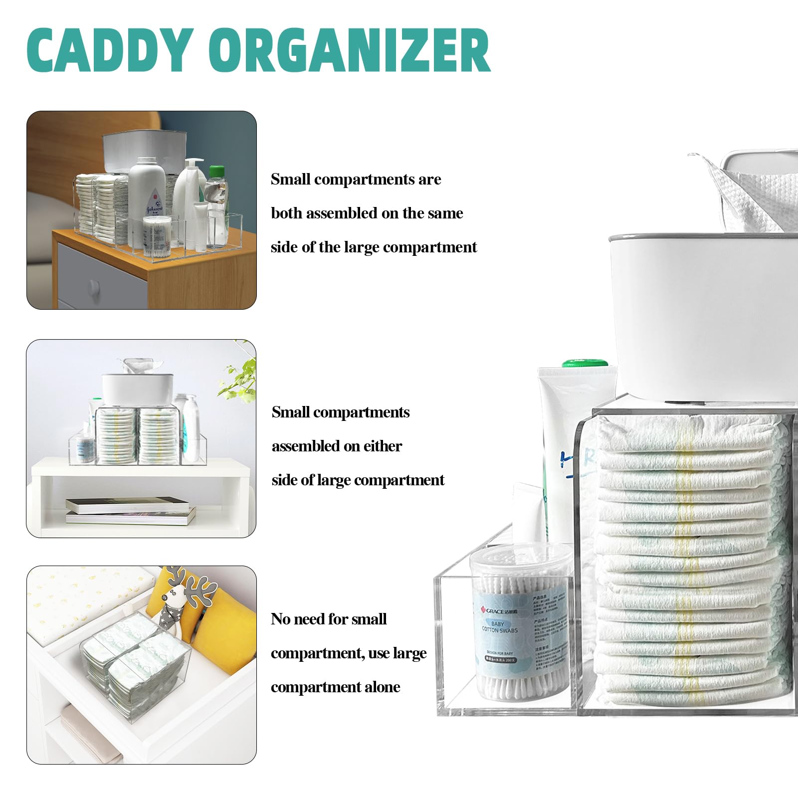 GILPWA Diaper Caddy, Baby Changing Table Organizer, Detachable Clear Acrylic Diaper Storage for Wipe Dispenser, Wipe Warmer and other Diapering Essentials