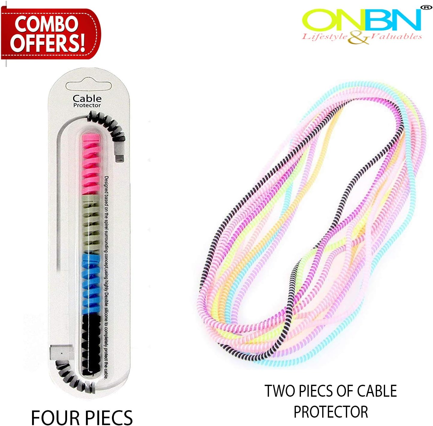 ONBN® Spiral Charger Cable Protector Spring Style Silicon for Both End of Cable Set of 1+ Combo Cable Cord Protector Winders 1.5m Long (Set of 2) for Android and iPhone,Samsung,Mac-Book,Universal