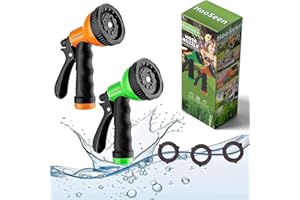 HooSeen Garden Hose Nozzle, 2 Pack Water Hose Nozzle Sprayer Set,10 Adjustable Patterns Water Spray Nozzle, High-Pressure Anti-Slip Nozzle Sprayer for Car Washing,Watering Lawn,Garden (orange+green-2)