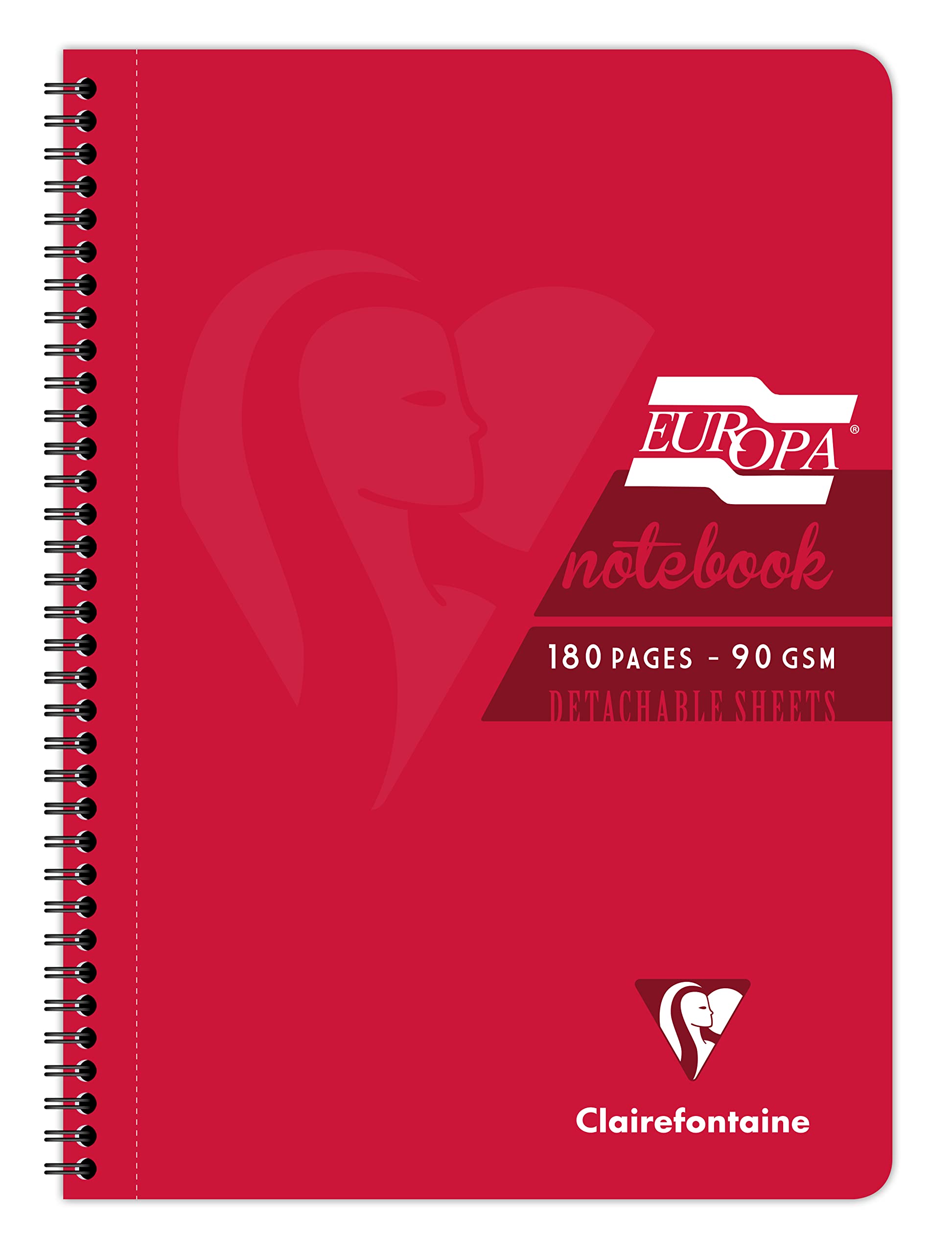 Clairefontaine 5805Z Europa Glossy Red Spiral Notebook - A4 21x29,7 cm - 180 Detachable Lined Pages with Margin - 90 g White paper - Varnished Hardcover