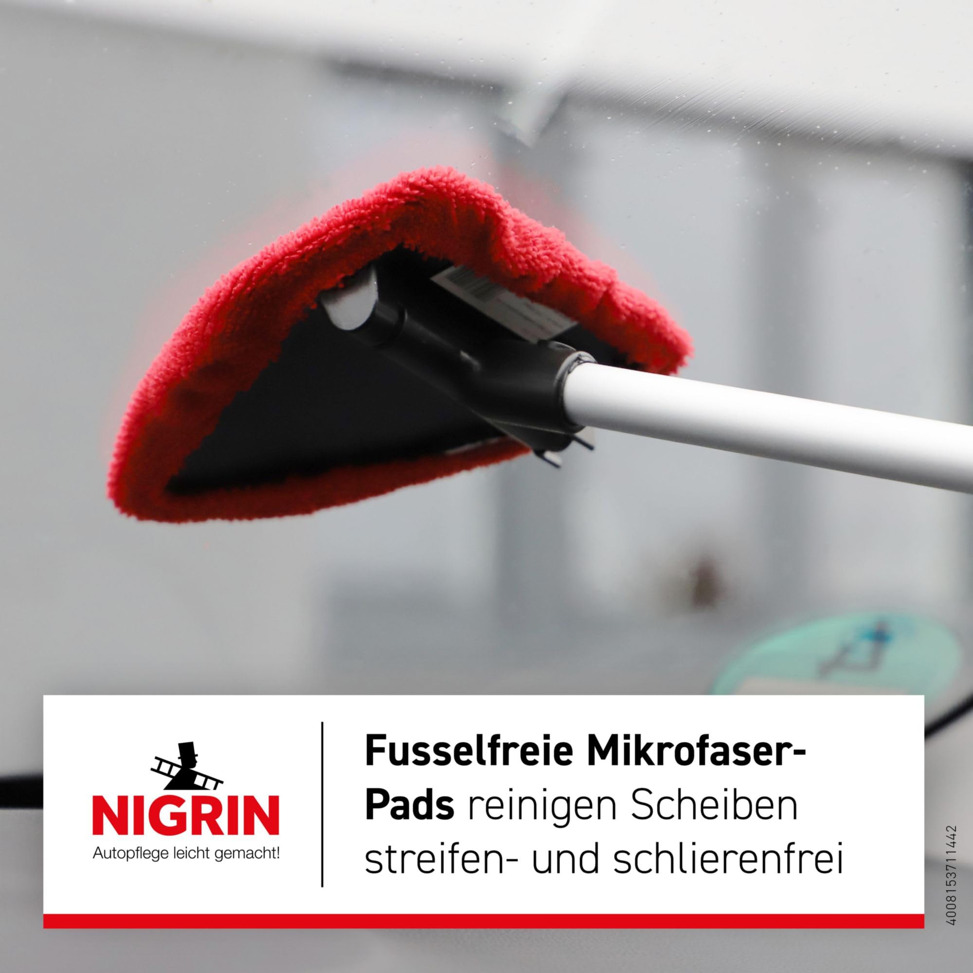 NIGRIN Scheiben-Innenreiniger, mit Teleskop-Griff, inklusive waschbaren und wiederverwendbaren Mikrofaserpads 4