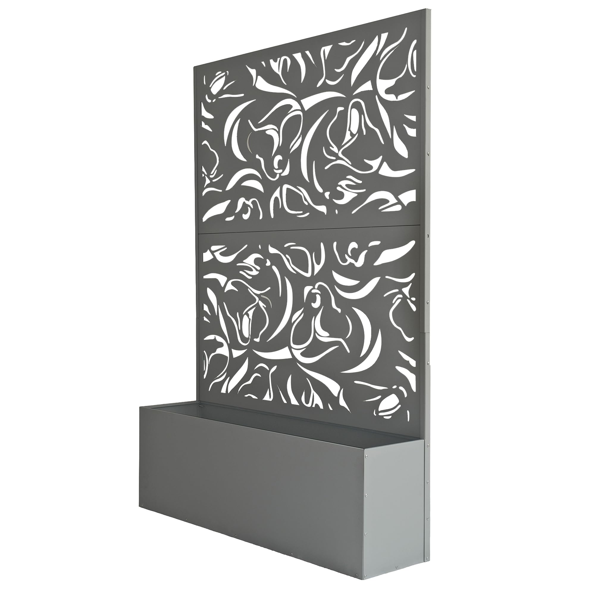 Photo 1 of 6 ft. X 4 ft. Grey Freestanding Metal Privacy Screen Room Divider with Flower Box