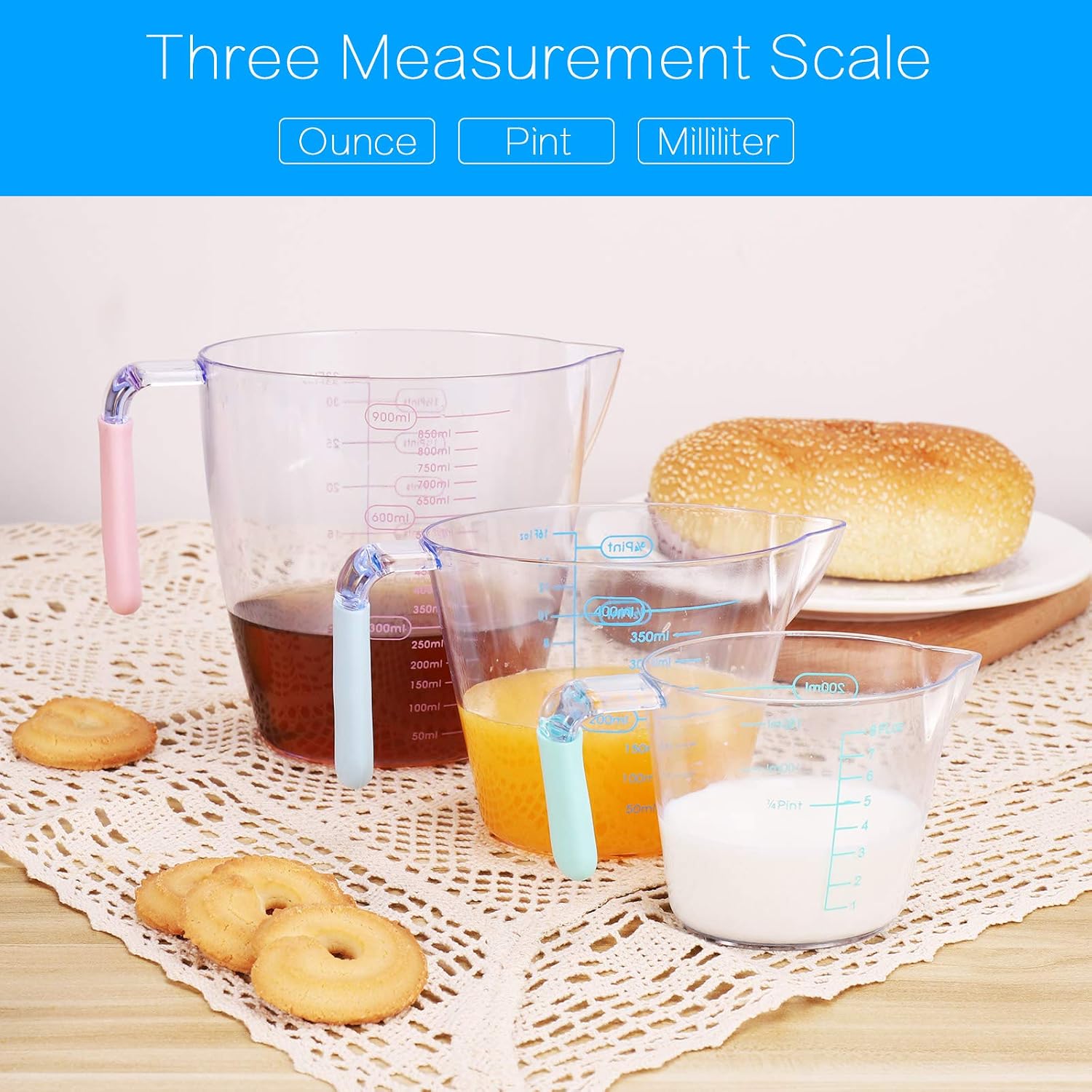 3Pack Plastic Measuring Jugs 1 Litre, Measuring Cups Plastic Jug for Baking Jam Maker, Rice Measuring, Pouring jug - Image 4