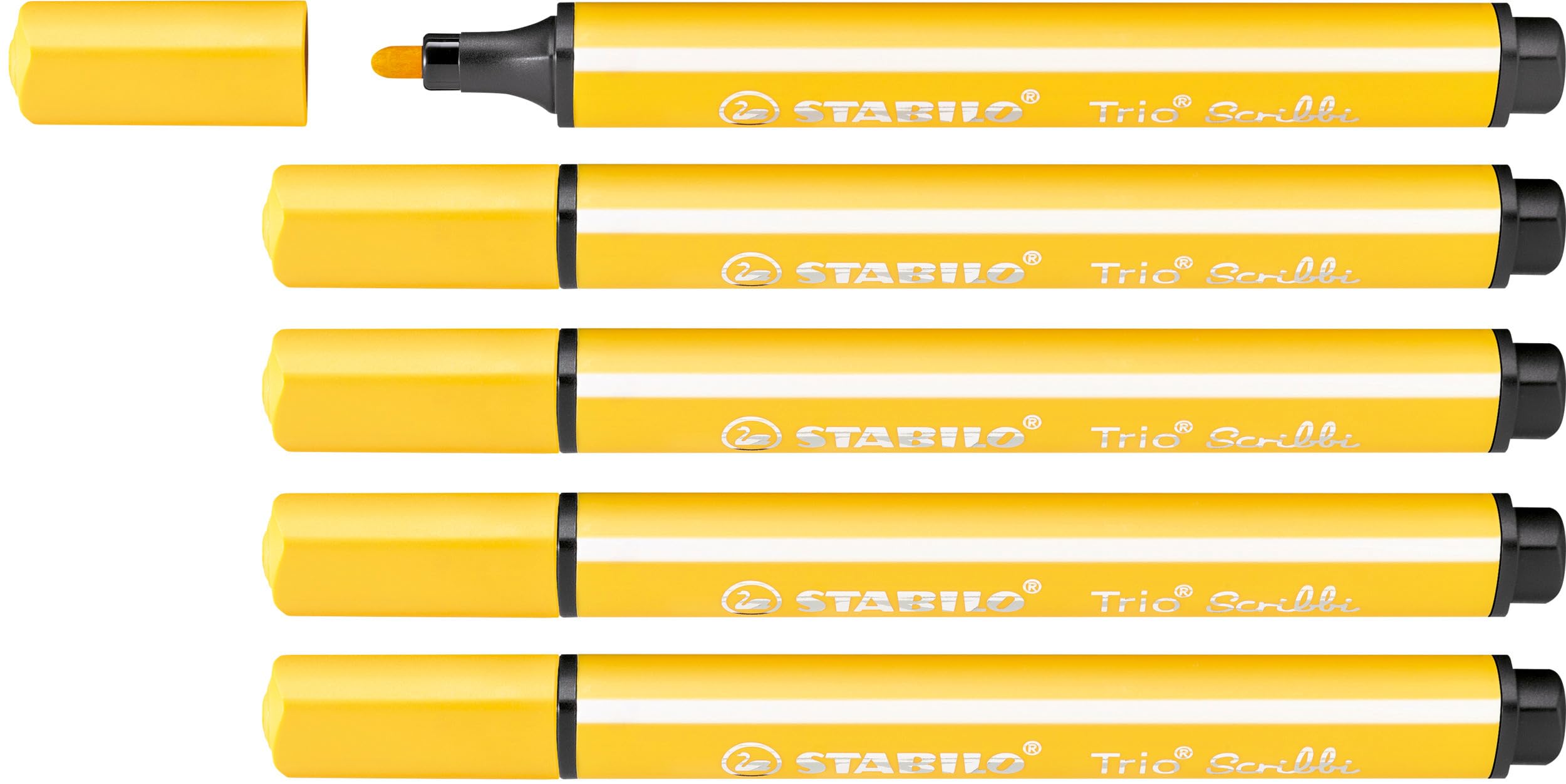 STABILO Trio Scribbi - Triangular Fibre-Tip Pen - Pack of 5 - Yellow