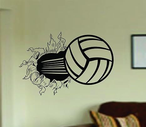 Dabbledown Decals Og Version Volleyball Bursting Through Wall Vinyl Wall Decal Sticker Art Sports Kid Children Ball Nursery Boy Teen Xl