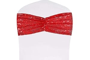 SquarePie Pack of 50 Sequin Chair Sashes Bows Glitter Red Chair Sashes Bands for Wedding Banquet Party Decor