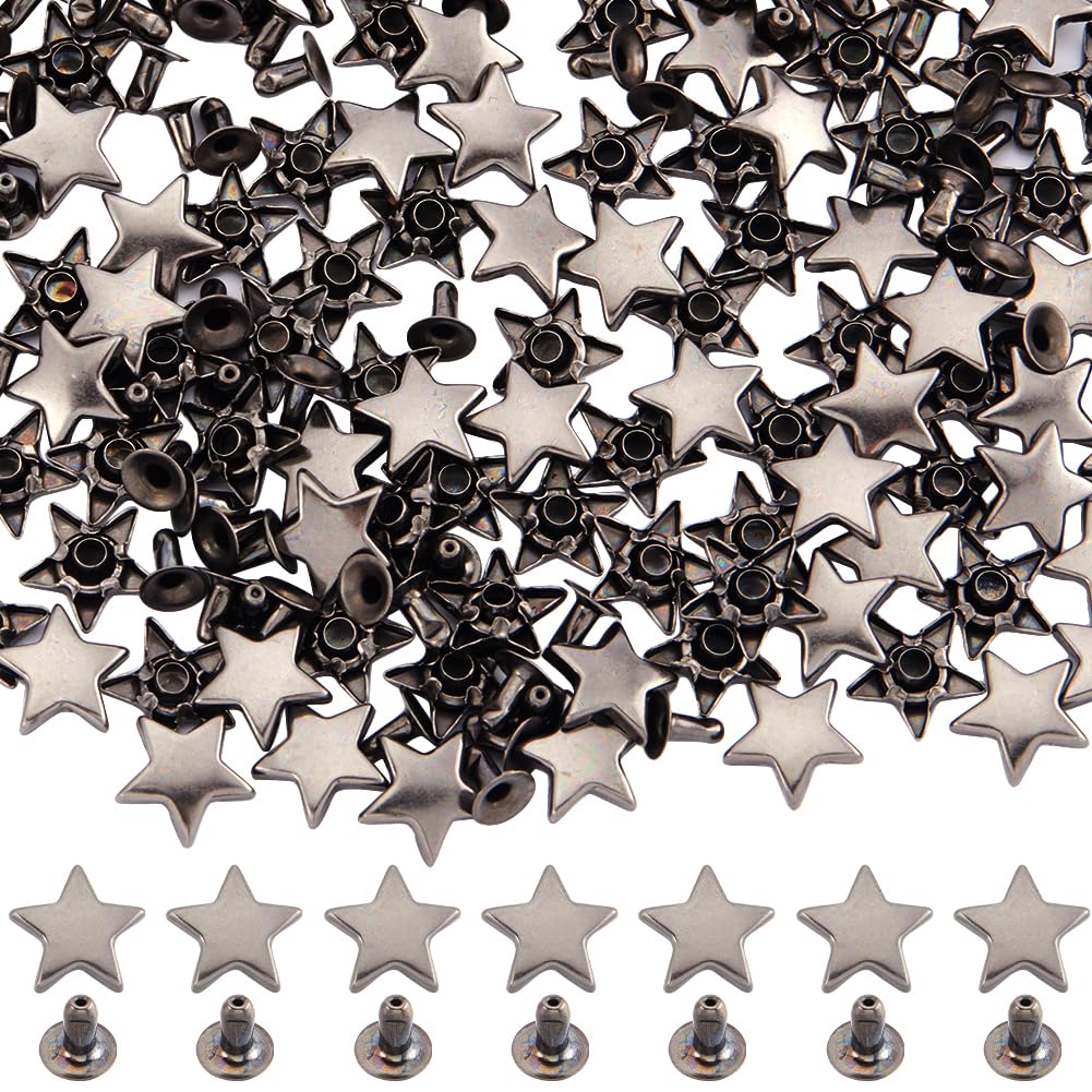 GORGECRAFT 1 Box 120 Sets Star Rivets 12mm Metal Leather Tacks Studs and Spikes Five-Pointed Flat Pentagram Decorative Punk Rivets for Clothes Bags Belts Shoes Jackets Leathercrafts Gunmetal