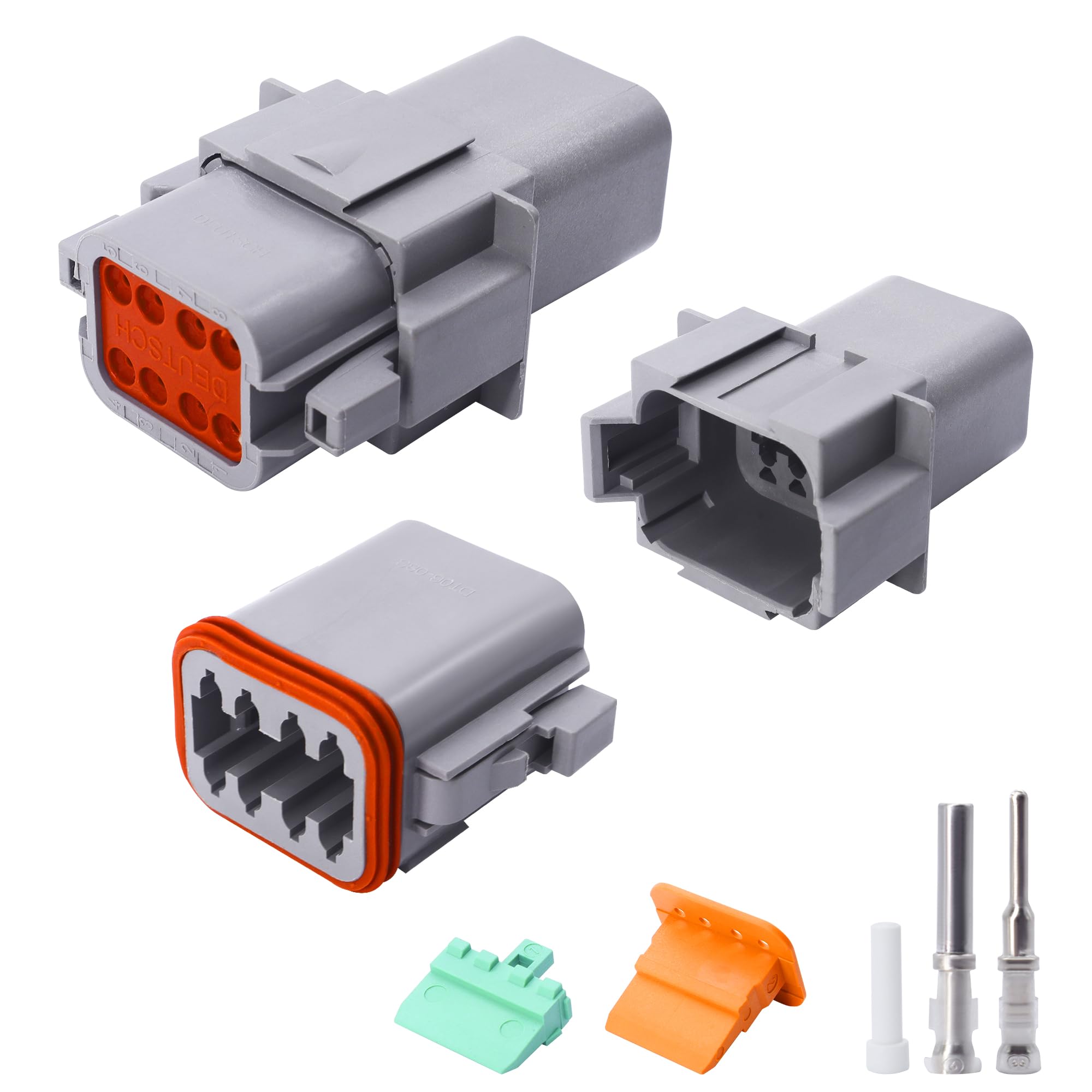 HISports DT Connector Kit 8 Pin Way Sealed Male and Female Auto Waterproof Electrical Wire Connector Plug DT Electrical Wire Connector Plug for Motorcycle, Truck, Car, Boats, Scooter (1 Set)
