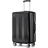 Kono Lightweight 28 Inch Expandable Luggage with Quiet Spinner Wheels TSA Lock, Scratch and Drop Resistant PC+ABS Hardside Durable Large Checked Suitcase, Black