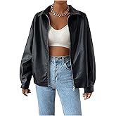 MakeMeChic Women's Faux Leather Shacket Long Sleeve Zip Up Motorcycle Jacket Biker Coat