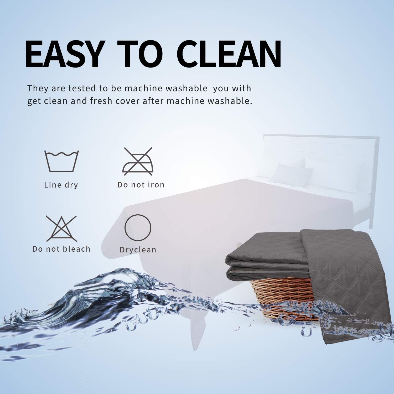 Easy-Going 100% Waterproof Dog Bed Cover Washable Couch Cover Non-Slip Sofa Cover Furniture Protector Cover Reusable Incontinence Bed Underpads for Pets Kids Children Dog Cat(68x82 in,Gray): Home & Kitchen