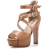 IDIFU Women's IN5 Charcy Crisscross Strappy Platform High Chunky Heels Peep Toe Pump Party Heeled Sandals