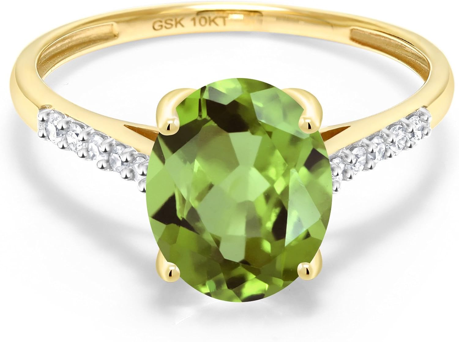 Gem Stone King 10k Yellow Gold Green Peridot And White Diamond Women S Engagement Ring 3 12 Ct Oval Gemstone Birthstone Available In Size 5 6 7 8 9 Amazon Com