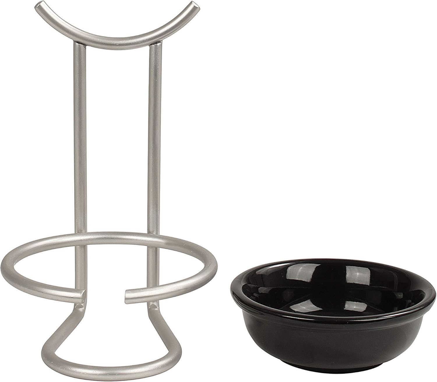 Spectrum Diversified Euro Standing Spoon Rest with Ceramic Dish Upright Utensil Holder for Stovetop & Kitchen Counter Organization, Modern Vertical Design, Satin Nickel/Black: Home & Kitchen