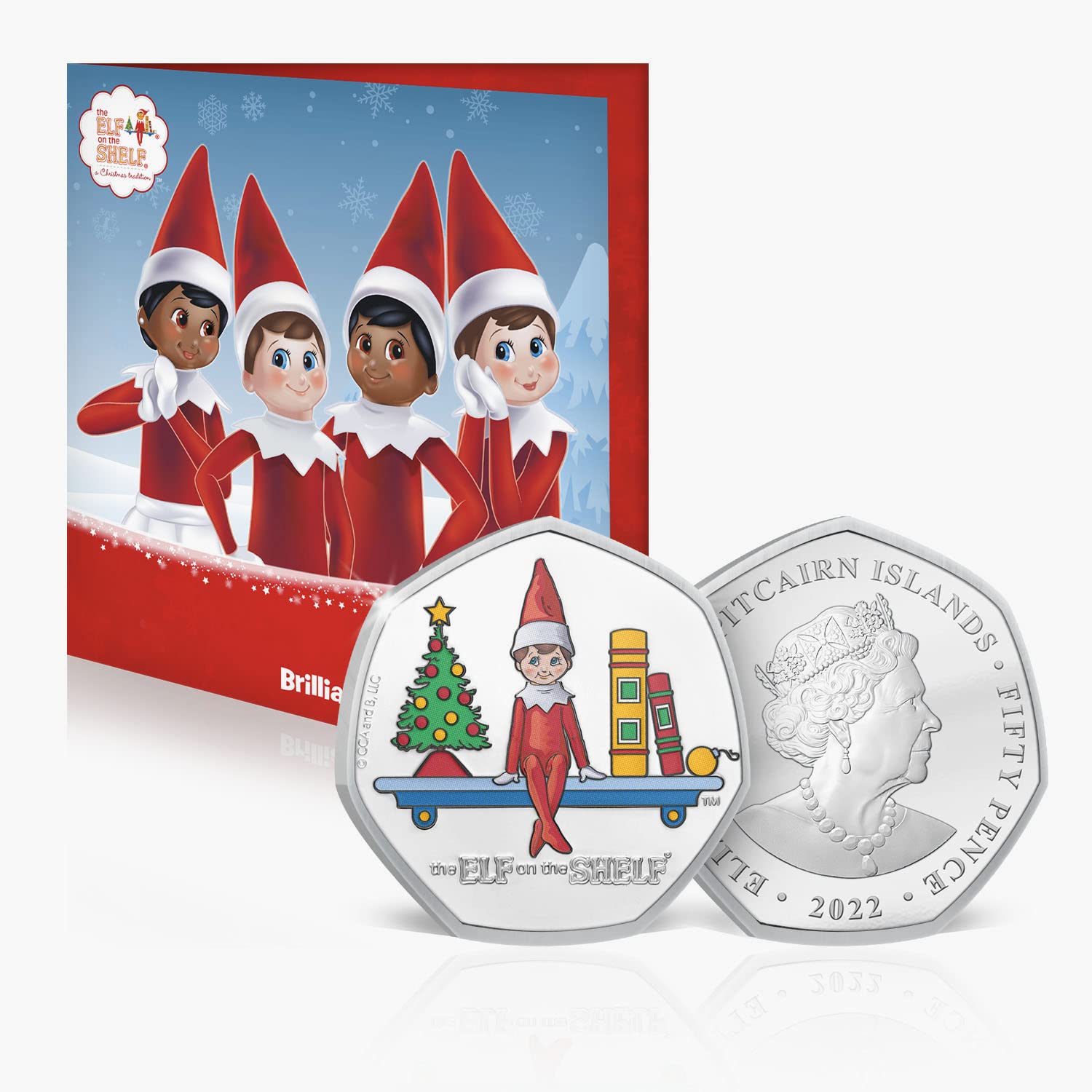 Elf on the Shelf Brilliant Uncirculated BU 50p Coloured Coin in Christmas Card