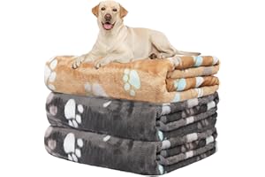 KOGSA Blankets for Dogs,3 Pack Blankets for Medium Dogs,Washable Pet Blanket for Dog Cat 41" x 31",Paw Pattern,Soft Pet Mat Throw Cover for Crate Kennel Bed,Large Dogs Blankets,(Grey 2+Brown 1)