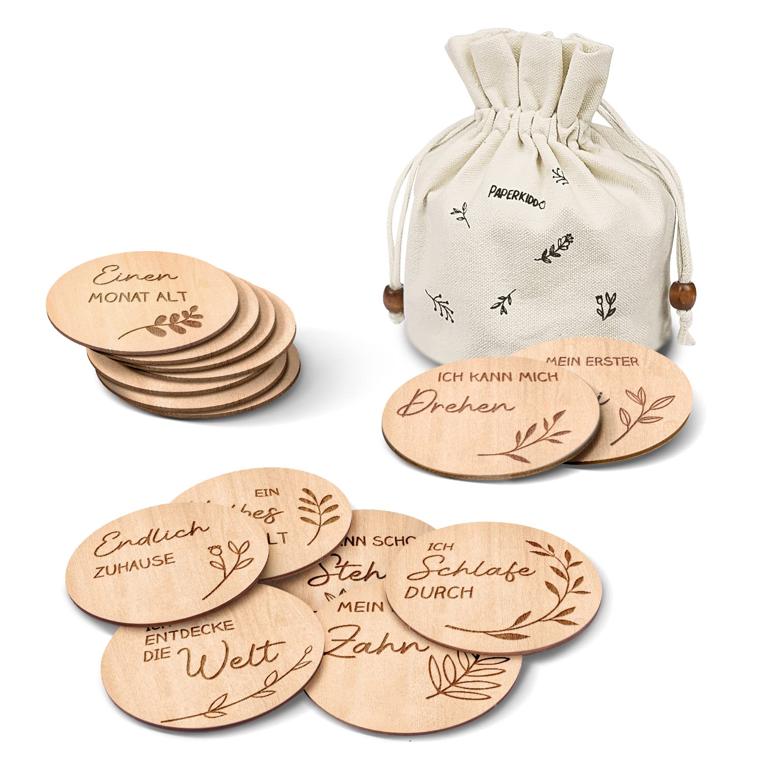 PaperKiddo Baby Milestone Cards, 30 Designs, 15 Pieces Wooden Milestone Card Set During Pregnancy, Gift for Expectant Parents and Babies to Share Pregnancy Moments