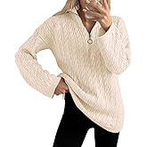 Imily Bela Womens Cable Knit Half Zip Sweater V Neck Collared Fall Trendy Oversized Long Sleeve Pullover Tops