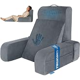 Kayfia Reading Pillow, Gel Memory Foam Back Rest Pillow, 19", Gray | 3 Storage Pockets, Dual-Use Back Leg Support Pillow, Detachable Armrests, Ideal for Reading, Gaming, Working on Bed &amp; Couch