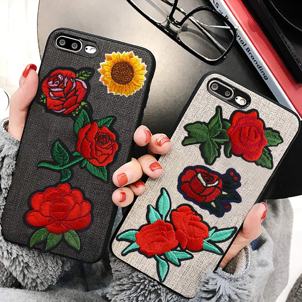 14PCS Flower Iron-on Patches, Embroidered Flower Rose Sew on Patch Applique Clothes Jackets Jeans Dress Hat DIY Accessory