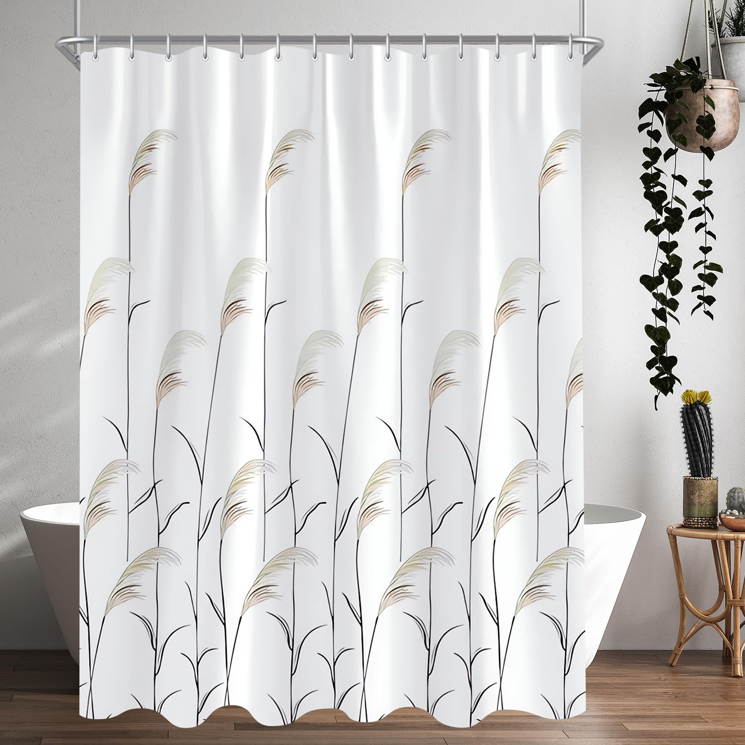 Lerores Shower Curtain, 260 x 200 cm, Wheat Ear, Weighted Hem, Anti-Mould, Water-Repellent, Washable Polyester Fabric Bath Curtains with Eyelets and 14 Shower Curtain Rings for Bathroom, Bathtub