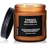 M&SENSE Fireside Bourbon Candles Home Scented, Non Toxic Soy Wax 11.6oz 70 Hours Long Clean Burning, 2 Wick Campfire Candle Cozy Winter Home Decor, Housewarming Gifts for Women Men