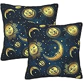 Moon Sun Stars Throw Pillow Covers Set of 2 Boho Gold Celestial Bodies Night Sky Background Decorative Pillowcases Soft Cushion Covers for Sofa Couch Bed Home Decor 18