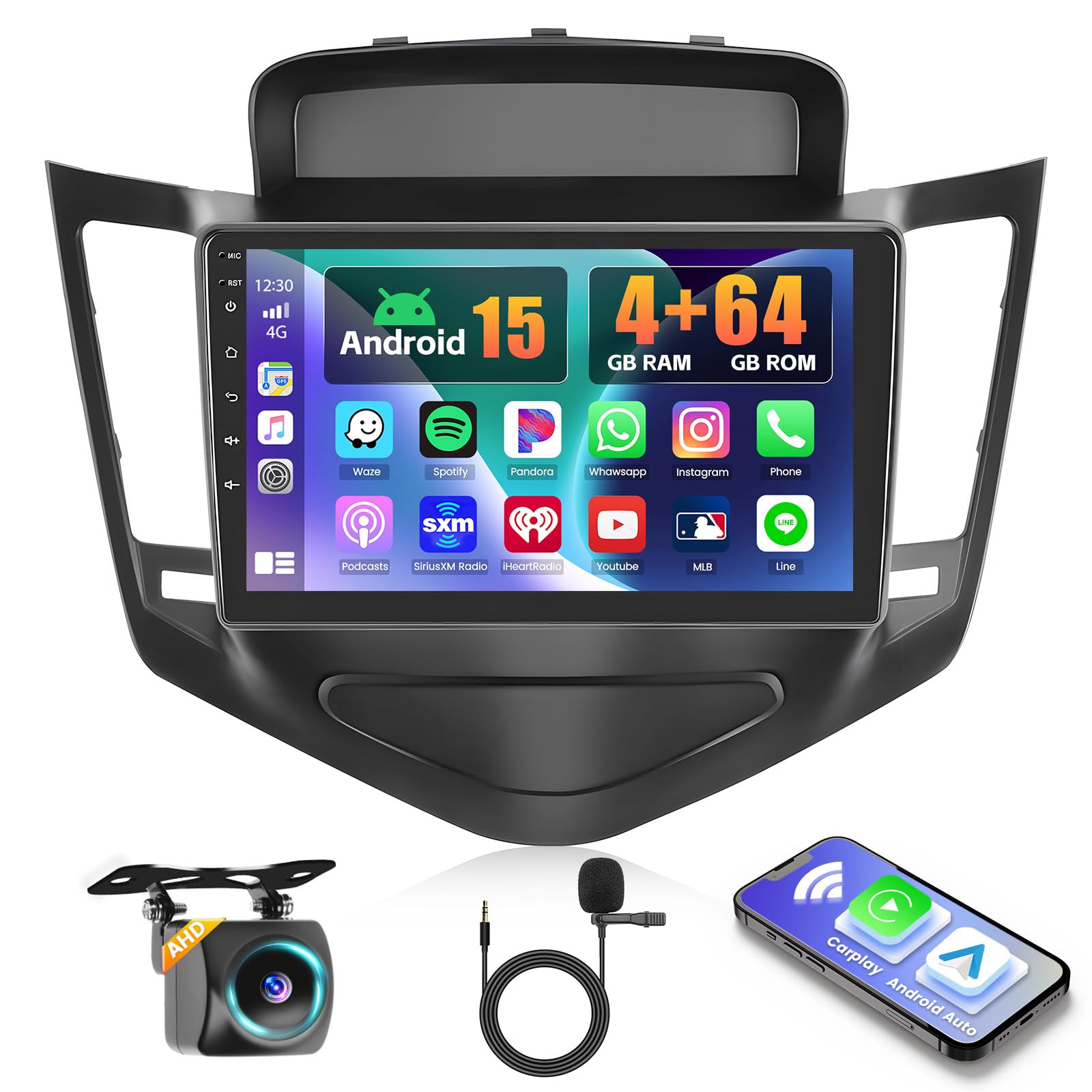 Photo 1 of [4+64G] Realdio Android 15 Car Radio for Chevrolet Chevy Cruze 2009-2014 Wireless CarPlay Android Auto, 9" Touch Screen for Cruze Stereo with GPS, WiFi, 32EQ, UI, Bluetooth 5.0, FM/RDS, Backup Camera