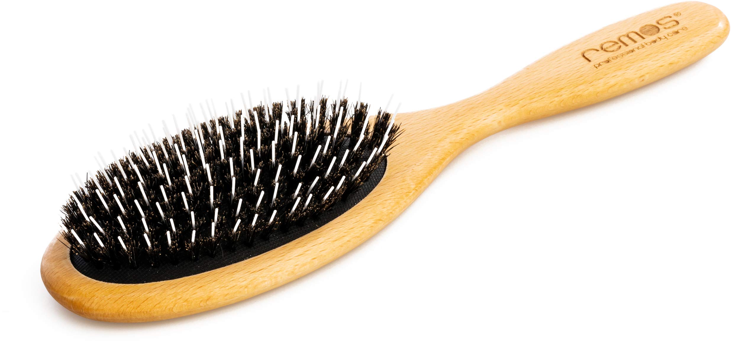 REMOS Hairbrush made of beech wood - 100% boar bristles & styling pins - wide