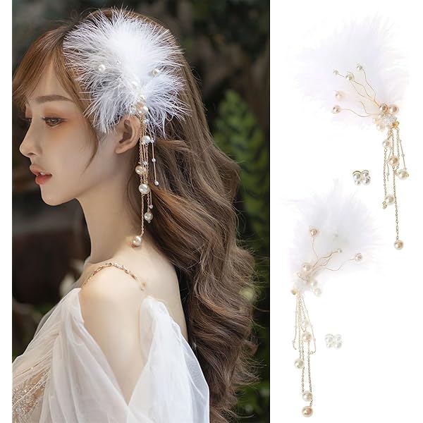 White Fluffy Plush Feather Hair Clip 2 pack Soft Fluffy Claw Clips | PinkyParadise main image 2