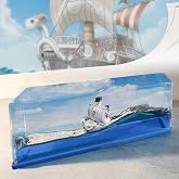 ROSSOM Unsinkable Going Merry Anime Pirate Ship in Fluid Drift Bottle | Never Sink Anime Pirate Boat Motion Ocean Wave Desk Ornament for Home Office Decor, Unique Gifts for Anime Fans Pirate Lover