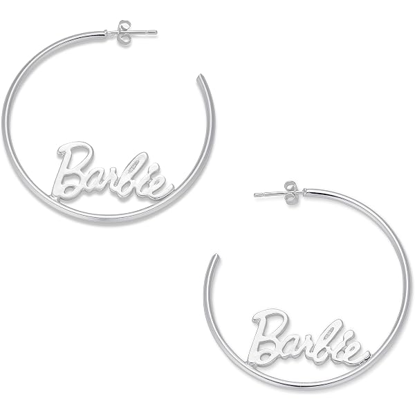 Orecchini a cerchio con logo Barbie Script (argento) on