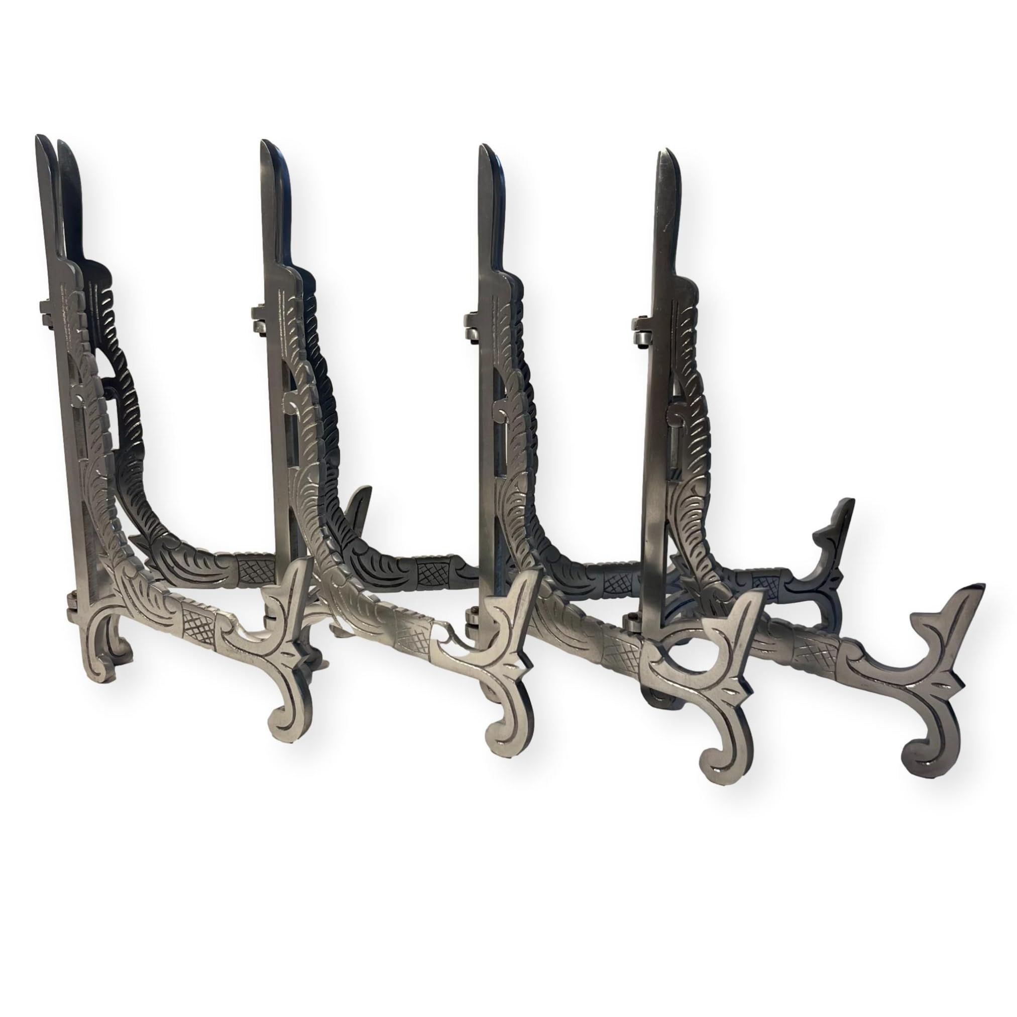 Thorness Set of 4 of Large 10 inch Metal Easel Silver Finish | Plate holder | Display stand | Metal Frame Holders for Photo Pictures Decorative Plate Dish | 25cm (H) x 15cm (Deep)