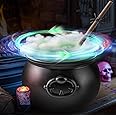 Halloween Decorations Indoor - Magic Auto Stirring Mixing Witches Cauldron Halloween Decor with 4 Light Strings - Black Plastic Witch Bowl Hocus Pocus Party Decoration for Table Home Kitchen Room