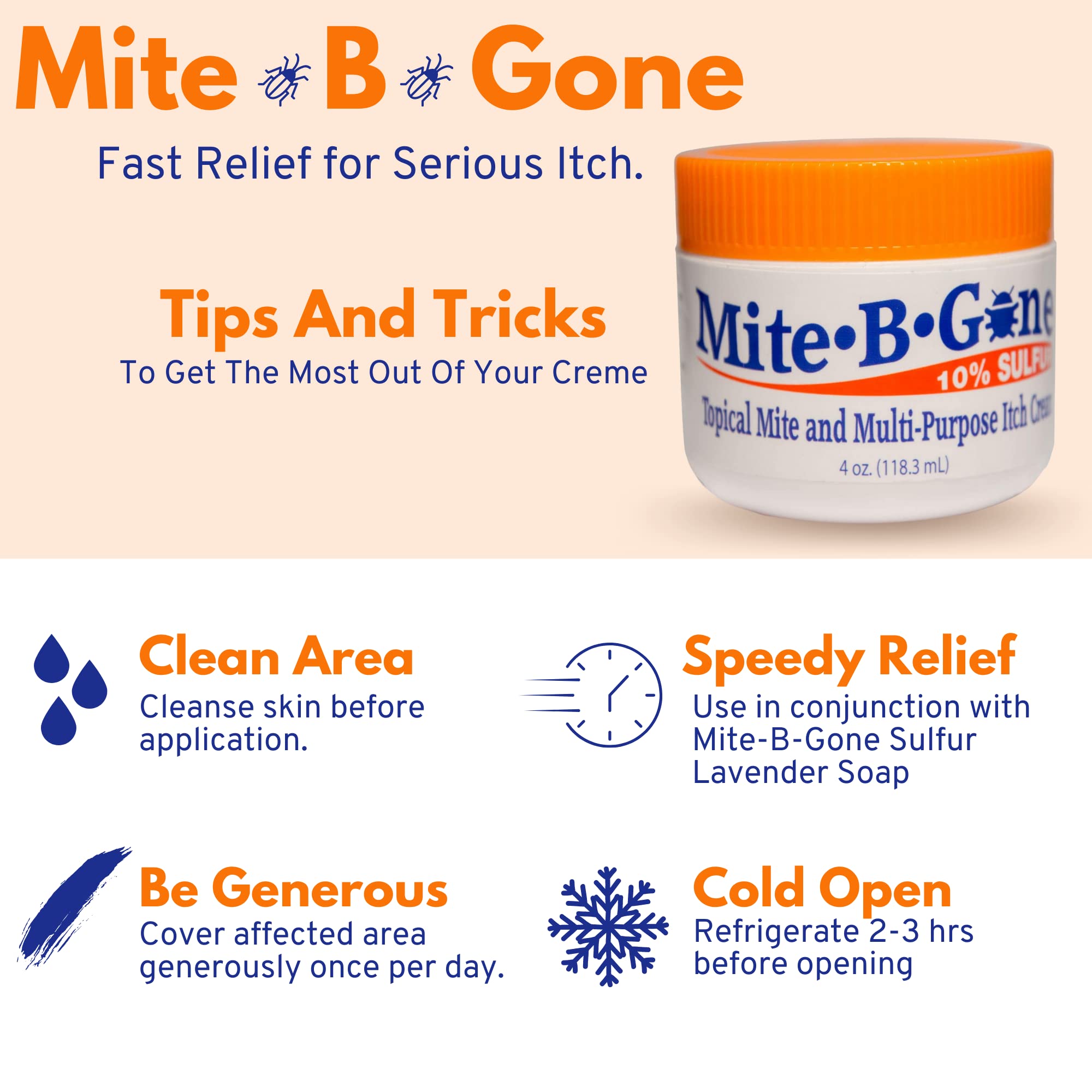 Mite Cream & Bite Relief - 10% Natural Blend Sulfur Cream for Multi-Purpose Bites, Redness, Itching, & Irritation | Safe for Kids and Adults | Fast & Effective for All Skin Types| 8 oz