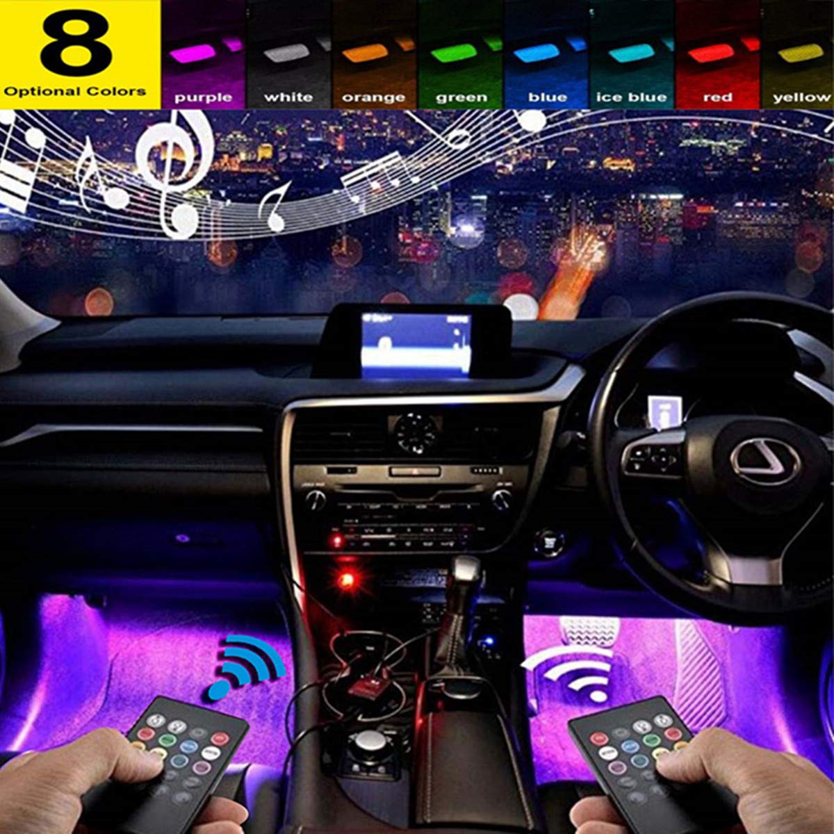 ByLucky -Car LED Strip Light, Multicolor Music Interior Light ! 4 LED Beads Under Dashboard,with Good Active Function and Wireless Remote Control,Including car Charger (DC 12V)