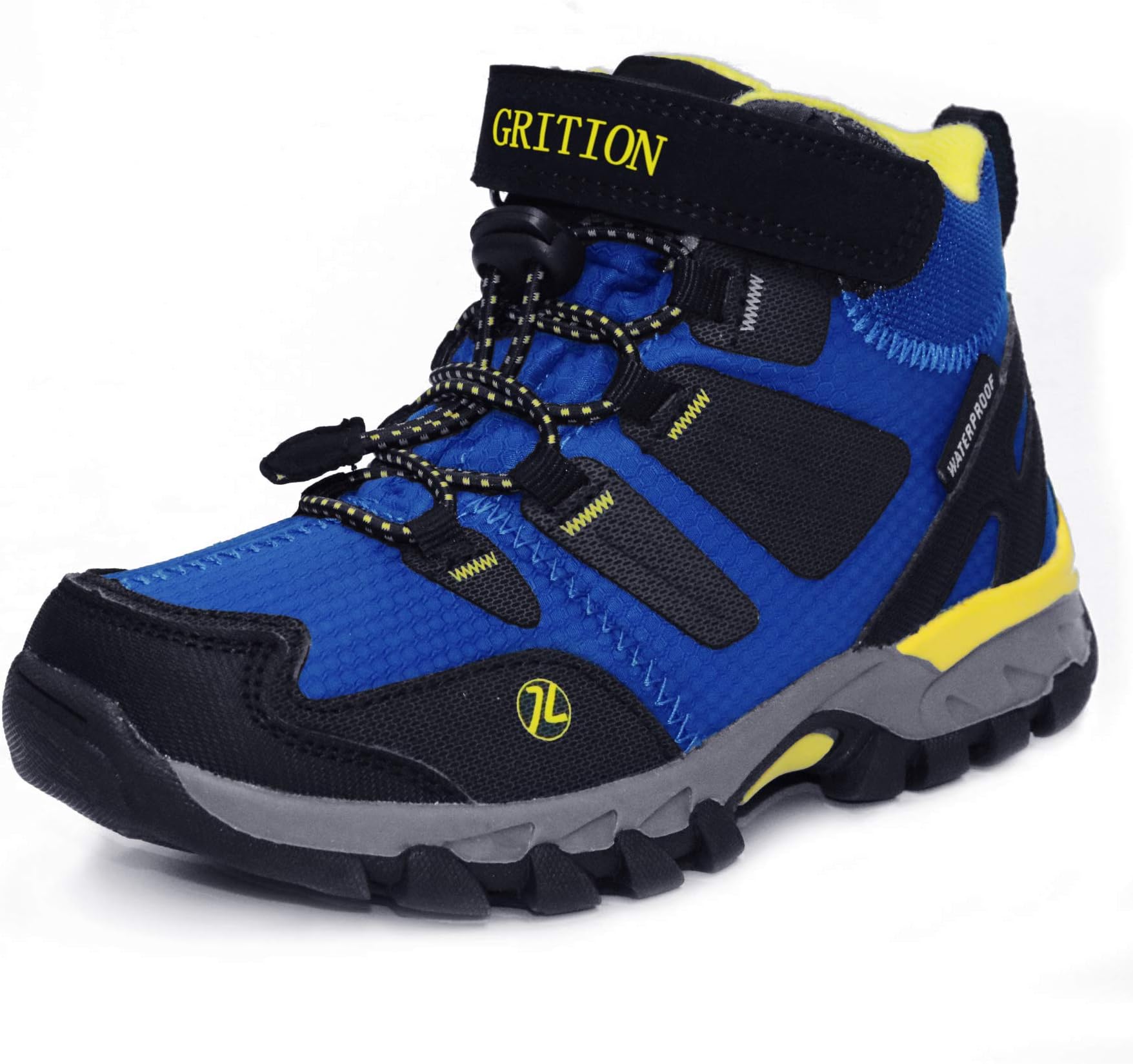 GRITION Mid Kids Outdoor Hiking Trekking Boots Boys Girls Hook and Loop Winter Walking Boots School Shoes Waterproof Anti Slip Climbing Boots Unisex Kids Size EU 28-35