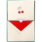 Graphique Cherries Designer Cards Luxe Collection, Gold Foil Embossed Stationary Boxed Set, 10 Blank Cards with 11 Envelopes, All Occasion Greetings, 5.25" x 3.8"